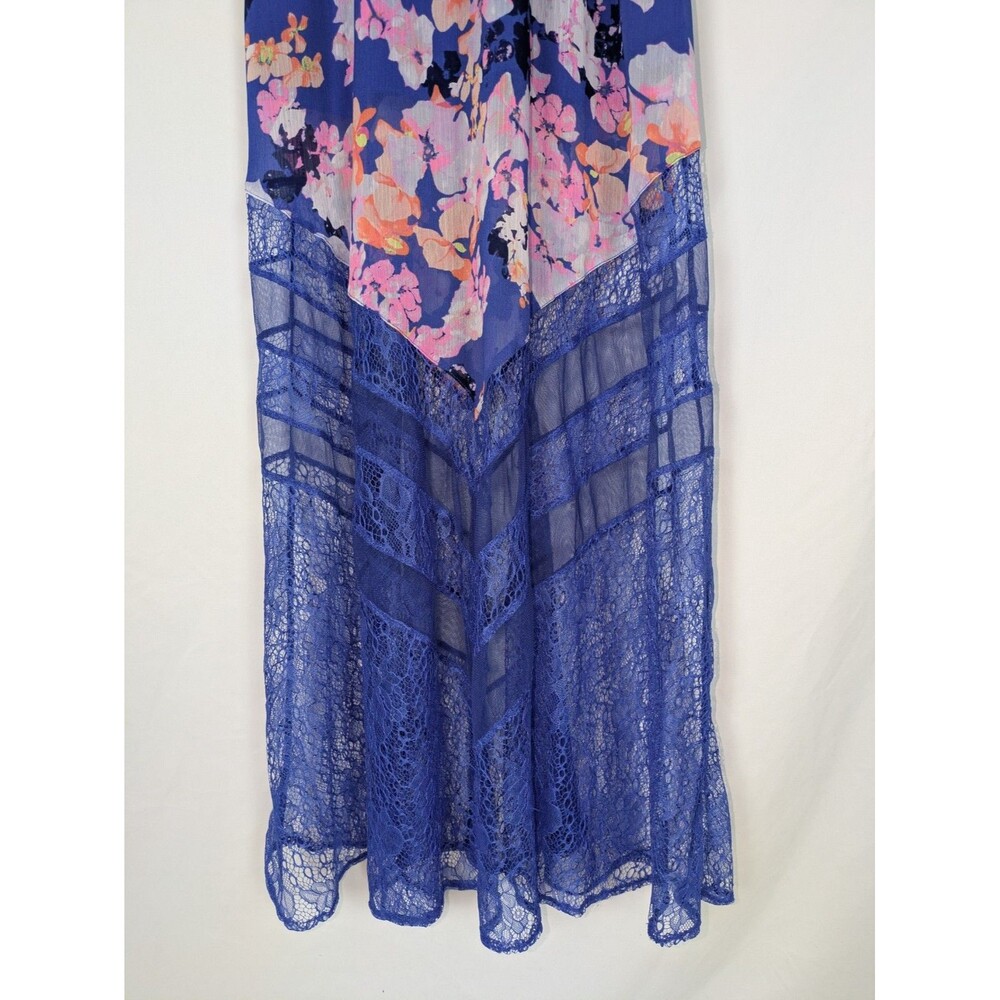 Candie's Maxi Dress M Women's Blue Floral Lace Spaghetti Strap Button Detail - Picture 3 of 8